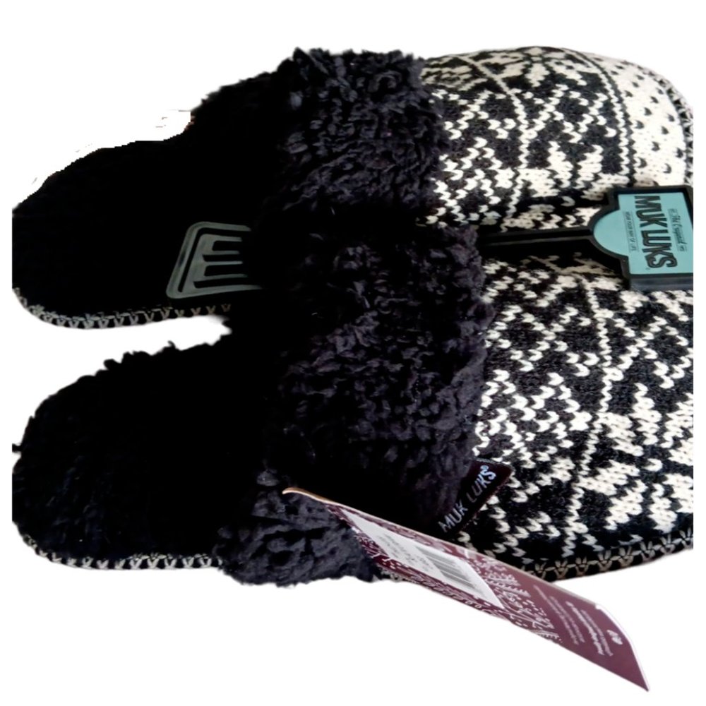 MUK LUKS Women's Knit Clog Slipper with Faux Fur Trim Size Large  9-10